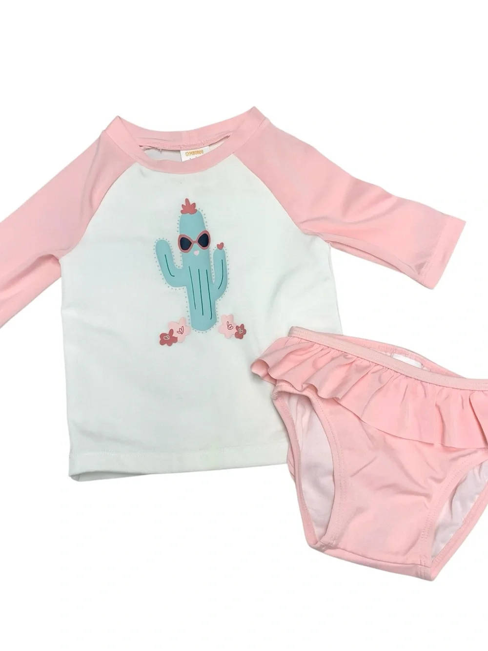NEW Gymboree Baby 2-Piece Rashguard Swimsuit Set‎ 6-12 Months Pink Cactus Ruffle